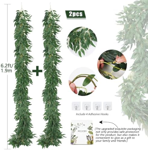 2P Artificial Willow Leaves Vine Twig 6.2Ft Thick Silk Leaf Garland, alternate view 3