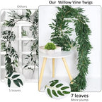 2P Artificial Willow Leaves Vine Twig 6.2Ft Thick Silk Leaf Garland, alternate view 6