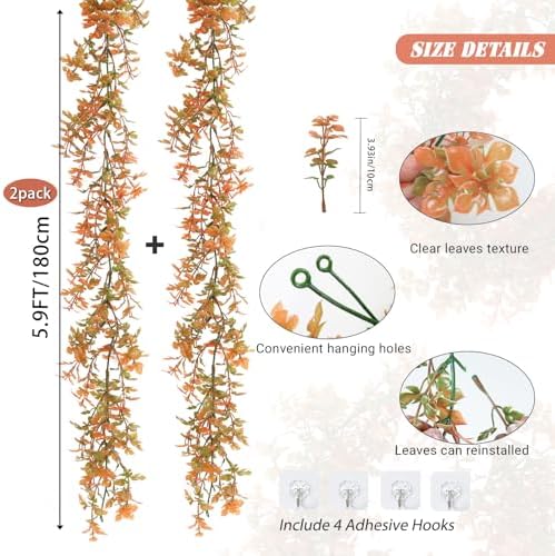 2P Fall Garland Vines Artificial Plastic Mini Monstera Leaves 5.9Ft, alternate view 3