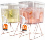 2Pack 1.6 Gallon Drink Dispenser, Plastic Container with Stand, Fruit Infuser and Leak‐Proof Faucet
