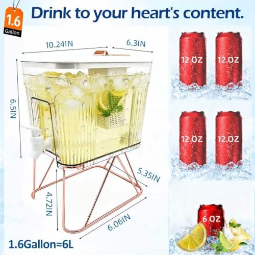 2Pack 1.6 Gallon Drink Dispenser, Plastic Container with Stand, Fruit Infuser and Leak‐Proof Faucet, alternate view 2