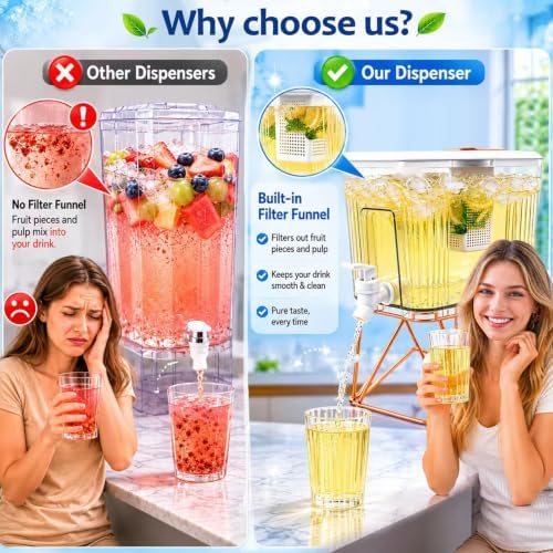 2Pack 1.6 Gallon Drink Dispenser, Plastic Container with Stand, Fruit Infuser and Leak‐Proof Faucet, alternate view 3