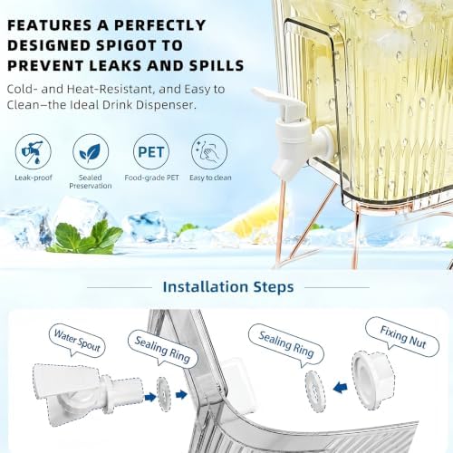 2Pack 1.6 Gallon Drink Dispenser, Plastic Container with Stand, Fruit Infuser and Leak‐Proof Faucet, alternate view 4