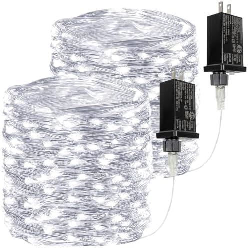 2Pack 132FT 400 LED Fairy Lights Plug in, 8 Modes Twinkle Lights Cool White