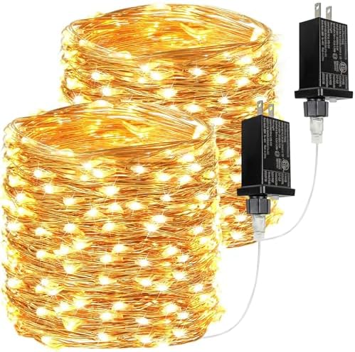 2Pack 132FT 400 LED Fairy Lights Plug in, 8 Modes Twinkle Lights Warm White