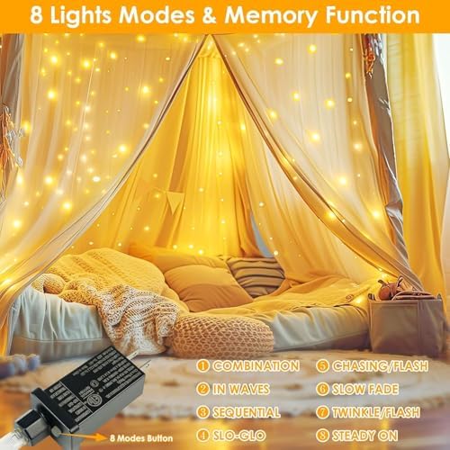 2Pack 132FT 400 LED Fairy Lights Plug in, 8 Modes Twinkle Lights Warm White, alternate view 3