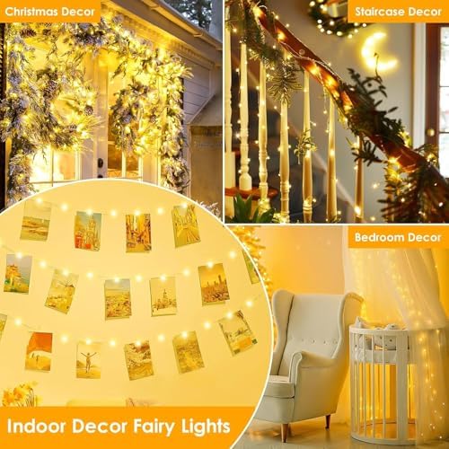 2Pack 132FT 400 LED Fairy Lights Plug in, 8 Modes Twinkle Lights Warm White, alternate view 6