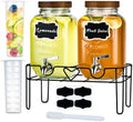 2pack 1Gallon Glass Drink Dispensers for Parties, Beverage Dispenser with Stand and Fruit Infuser, Lemonade