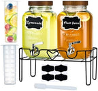2pack 1Gallon Glass Drink Dispensers for Parties, Beverage Dispenser with Stand and Fruit Infuser, Lemonade