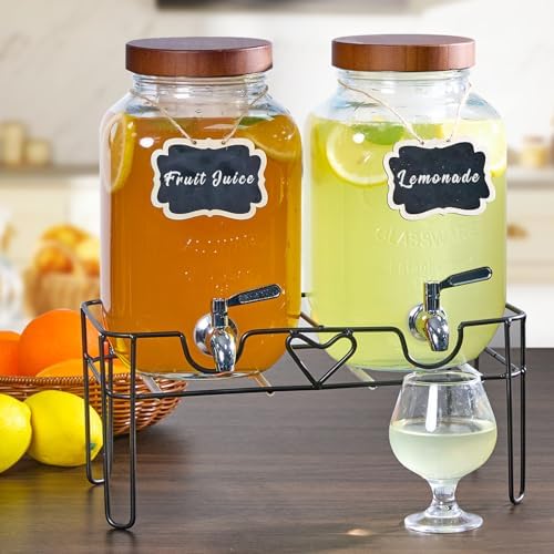 2pack 1Gallon Glass Drink Dispensers for Parties, Beverage Dispenser with Stand and Fruit Infuser, Lemonade, alternate view 2