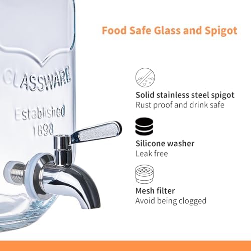 2pack 1Gallon Glass Drink Dispensers for Parties, Beverage Dispenser with Stand and Fruit Infuser, Lemonade, alternate view 5