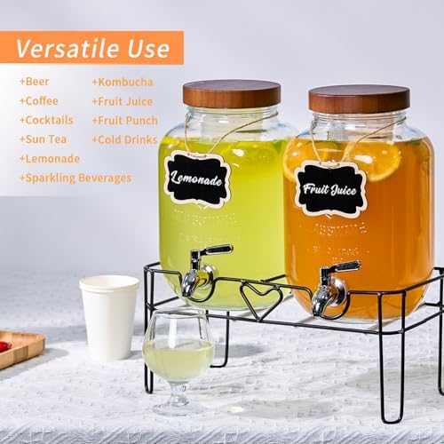 2pack 1Gallon Glass Drink Dispensers for Parties, Beverage Dispenser with Stand and Fruit Infuser, Lemonade, alternate view 6