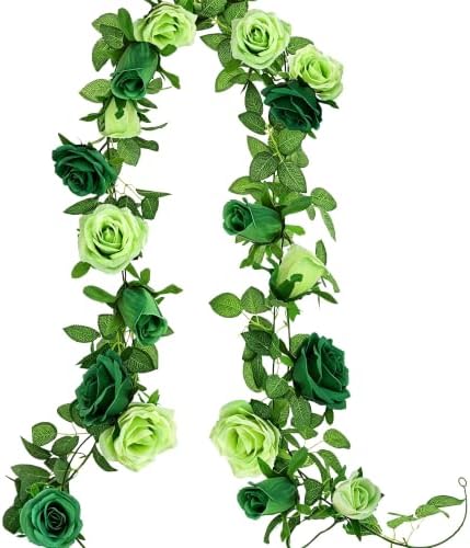 2Pack 6.5FT Mixed Green Artificial Flower Garland Fake Rose Vines