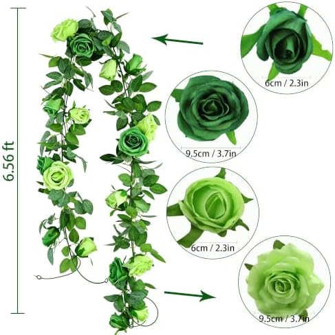 2Pack 6.5FT Mixed Green Artificial Flower Garland Fake Rose Vines, alternate view 3