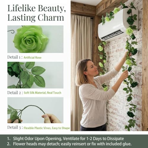 2Pack 6.5FT Mixed Green Artificial Flower Garland Fake Rose Vines, alternate view 4