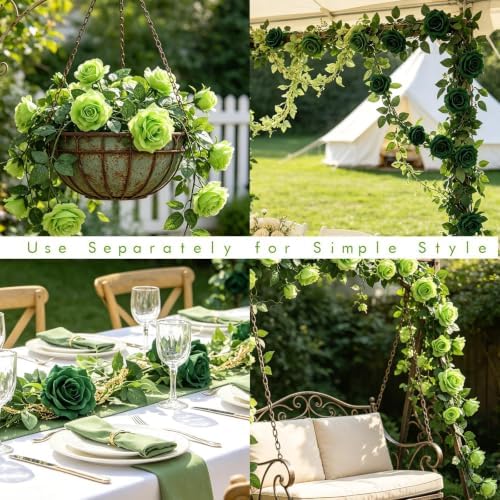 2Pack 6.5FT Mixed Green Artificial Flower Garland Fake Rose Vines, alternate view 5