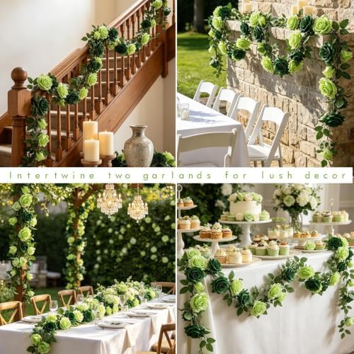 2Pack 6.5FT Mixed Green Artificial Flower Garland Fake Rose Vines, alternate view 6