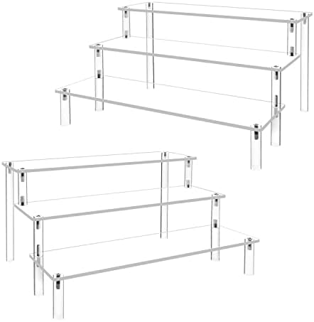 2Pack Acrylic Display Risers, Clear Shelf 3 Tier Cupcake Display Stand Steps for Food Desserts Stand Perfume