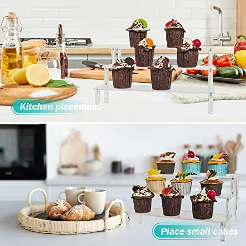 2Pack Acrylic Display Risers, Clear Shelf 3 Tier Cupcake Display Stand Steps for Food Desserts Stand Perfume, alternate view