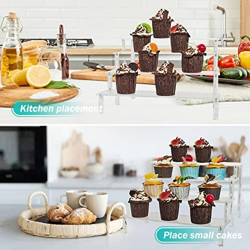2Pack Acrylic Display Risers Cupcake Stand for Food Desserts, Perfume Organizer 4 Tier Clear Shelf Display Stand, alternate