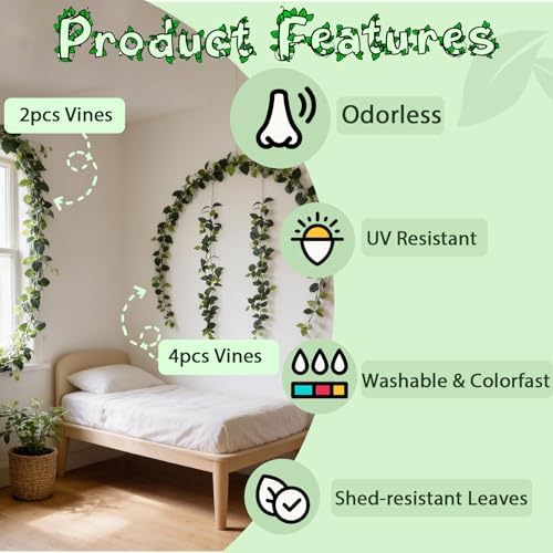 2Pack Artificial Ivy Artificial Vines Artificial Plants 12FT Fake Hanging Plants Silk for Garden Terrace Beach, alternate