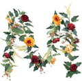 2Pack Artificial Maple Leaves and Sunflowers Burgundy Roses Garland