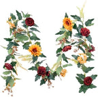 2Pack Artificial Maple Leaves and Sunflowers Burgundy Roses Garland