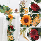2Pack Artificial Maple Leaves and Sunflowers Burgundy Roses Garland, alternate view 4
