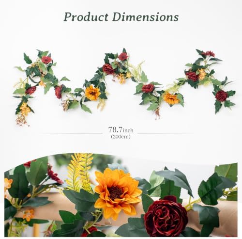 2Pack Artificial Maple Leaves and Sunflowers Burgundy Roses Garland, alternate view 6