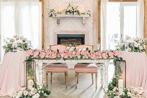 2Pack Artificial Peony Flower Garland - Silk Peony Garland with Pink Flowers for Wedding Party Table, alternate view 2