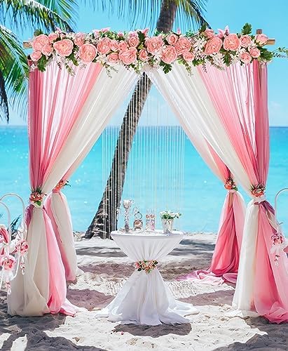 2Pack Artificial Peony Flower Garland - Silk Peony Garland with Pink Flowers for Wedding Party Table, alternate view 3