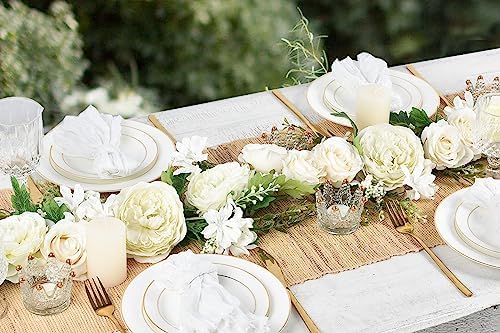 2Pack Artificial Peony Flower Garland - Silk Peony Garland with White Flowers for Wedding Party Table, alternate view 4