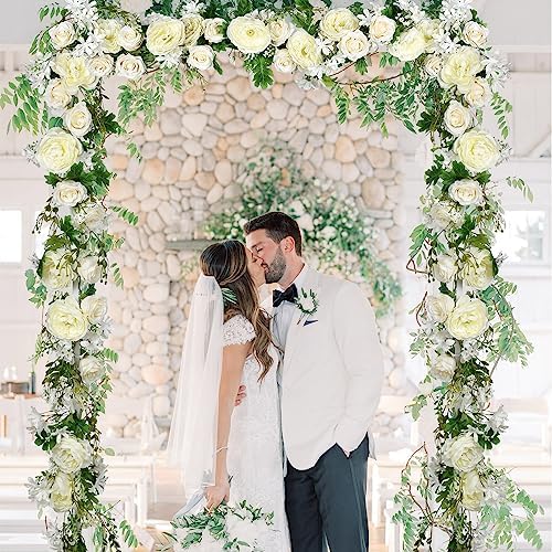2Pack Artificial Peony Flower Garland - Silk Peony Garland with White Flowers for Wedding Party Table, alternate view 7