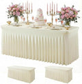 2Pack Beige Spandex Tablecloth for 6FT Rectangle Table, Table Skirt