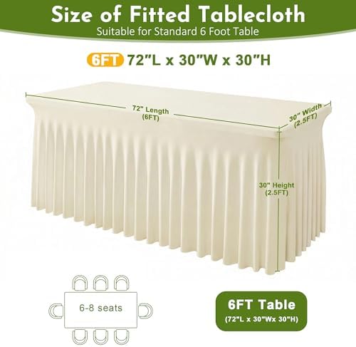 2Pack Beige Spandex Tablecloth for 6FT Rectangle Table, Table Skirt, alternate view 2