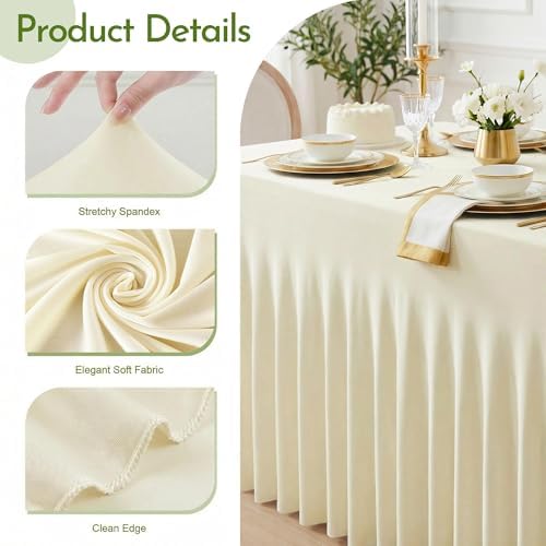 2Pack Beige Spandex Tablecloth for 6FT Rectangle Table, Table Skirt, alternate view 3