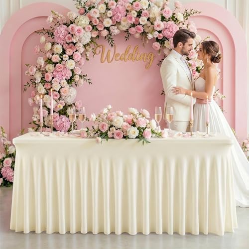 2Pack Beige Spandex Tablecloth for 6FT Rectangle Table, Table Skirt, alternate view 7