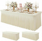 2Pack Beige Spandex Tablecloth for 8FT Rectangle Table, Table Skirt