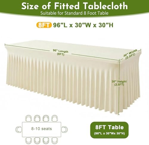 2Pack Beige Spandex Tablecloth for 8FT Rectangle Table, Table Skirt, alternate view 2