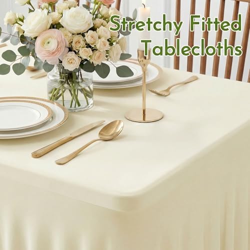 2Pack Beige Spandex Tablecloth for 8FT Rectangle Table, Table Skirt, alternate view 5