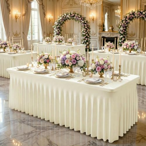 2Pack Beige Spandex Tablecloth for 8FT Rectangle Table, Table Skirt, alternate view 7