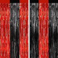 2Pack Black Red Foil Fringe Curtains, Metallic Tinsel Streamer Backdrop