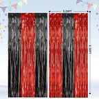 2Pack Black Red Foil Fringe Curtains, Metallic Tinsel Streamer Backdrop, alternate view 3