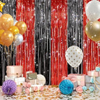 2Pack Black Red Foil Fringe Curtains, Metallic Tinsel Streamer Backdrop, alternate view 5