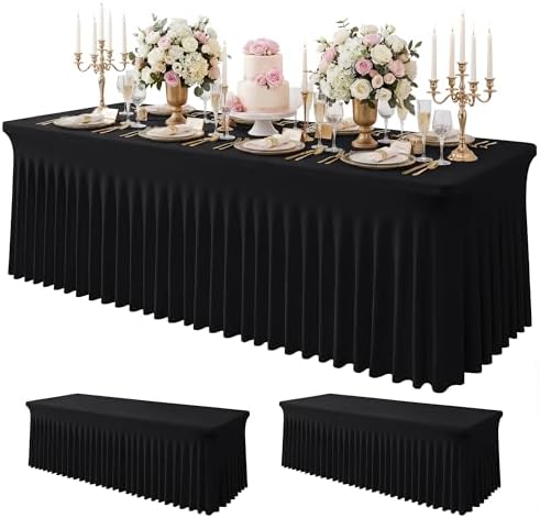 2Pack Black Spandex Tablecloth for 8FT Rectangle Table, Table Skirt