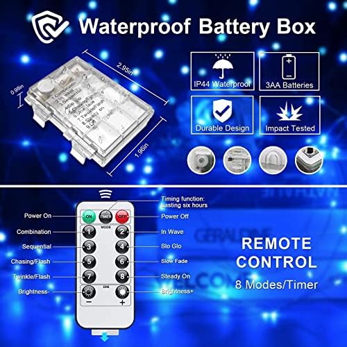 2Pack Blue Fairy Lights Battery Operated with Remote for Christmas, alternate view 5