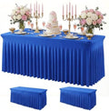2Pack Blue Spandex Tablecloth for 6FT Rectangle Tables, Table Skirt