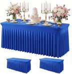 2Pack Blue Spandex Tablecloth for 6FT Rectangle Tables, Table Skirt