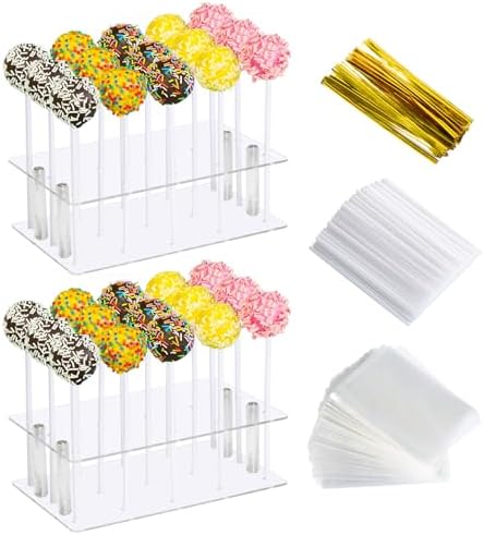 2Pack Cake Pop Stand with Sticks Kit, 15 Holes Acrylic Cake Pops holder in transparency