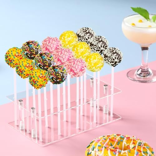 2Pack Cake Pop Stand with Sticks Kit, 15 Holes Acrylic Cake Pops holder in transparency, alternate view 2